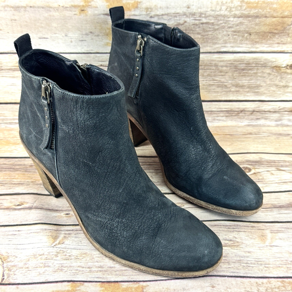 Hoss Womens Black Textured Nubuck Leather Stacked Heel Western Ankle Boots 41/10